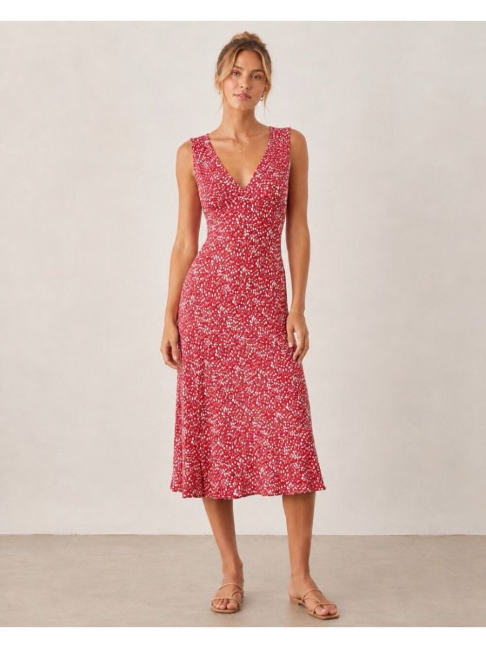 Rails Audrina Midi Dress L Sleeveless Cottage Red Ditsy Floral Midi V-neck Flowy